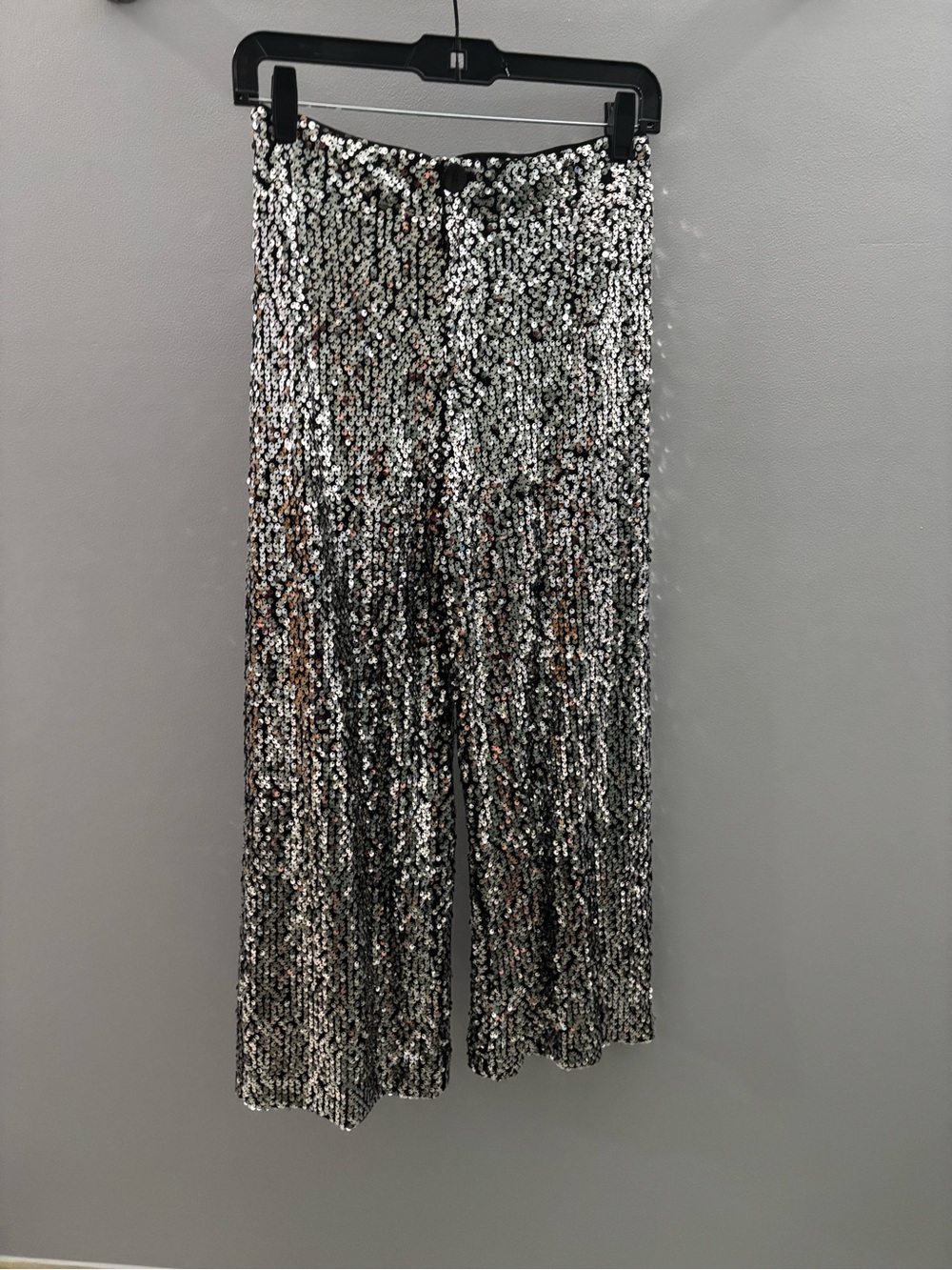 NWT Anthropologie Colette Cropped Wide Leg Sequin Pants - Silver - Picture 3 of 6